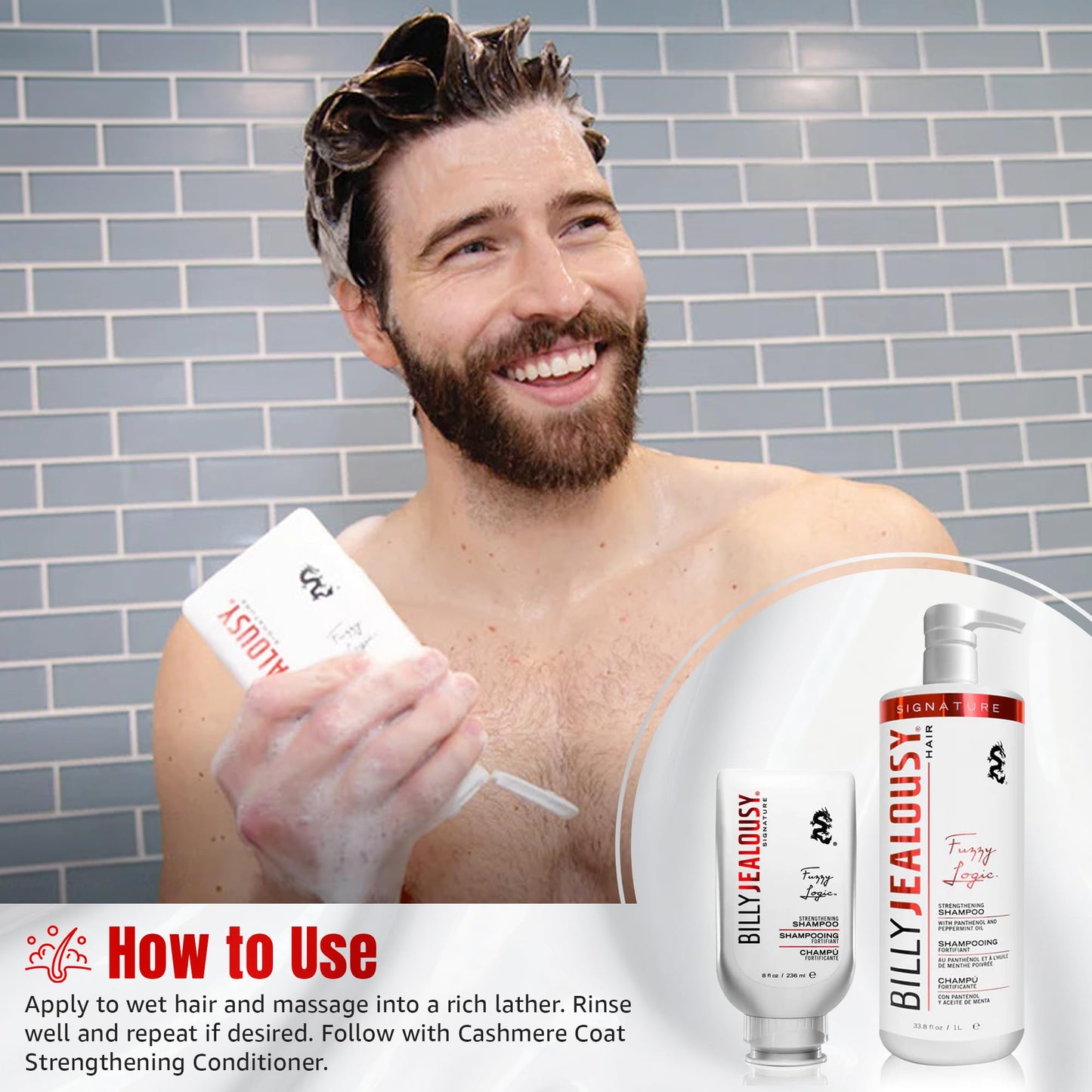 Billy Jealousy Fuzzy Logic Men's Shampoo for Thinning Hair, Peppermint-Infused, With DHT Blockers to Prevent Hair Loss and Break