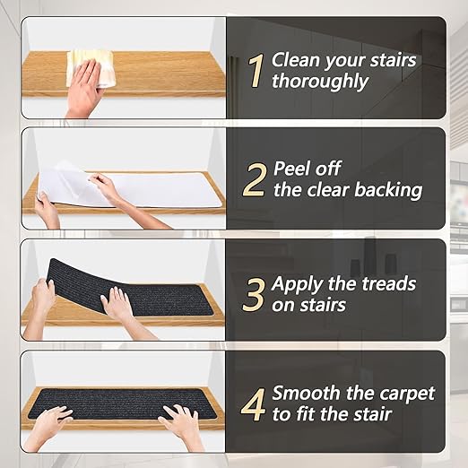 Non-Slip Stair Treads, 7.8" X 30" (15-Pack) Stair Runner Indoor Outdoor Mat, Grey Slip Resistant Stair Tread Mats Step Covers Pads for Elders, Kids and Pets (30" x 7.8", Grey)