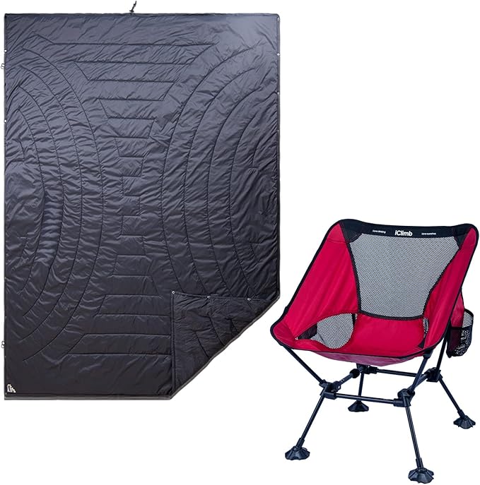iClimb 1 3M Thinsulate Insulation Warm Blanket and 1 Anti-Sinking Large Feet Chair Bundle, Ultralight Compact for Solo Adu...