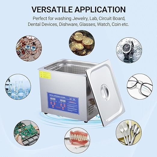 10L/2.64Gal Heavy-Duty Ultrasonic Cleaner 240W 40kHz - Industrial-Grade Heated Cleaning Machine with Digital Timer, for Watches, Eyeglasses, Jewelry, Dental Tools & Industrial Parts