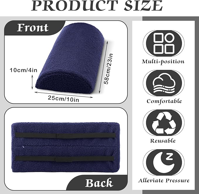 Queekay Health Large Half Moon Bolster Pillow for Legs, Knees, Lower Back and Head, Lumbar Support Pillow for Bed Sleeping Semi Roll for Ankle and Foot Comfort Washable Cover(Navy Blue)