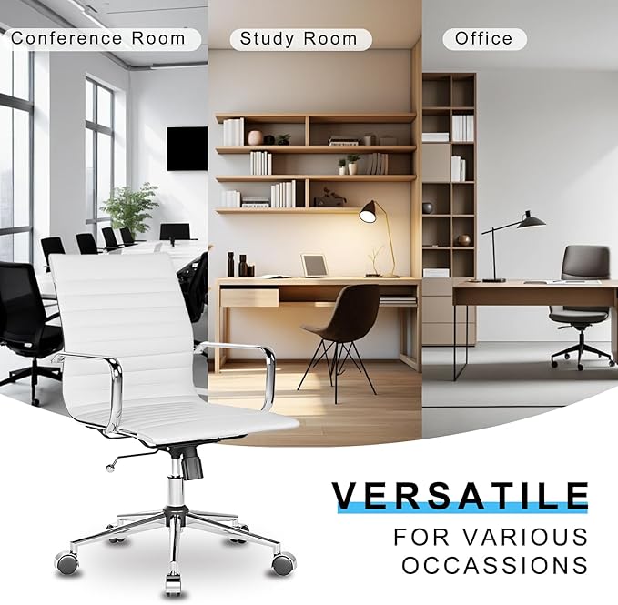 LUXMOD White Office Chair Ergonomic Swivel Desk Chair with Armrests Comfortable Heavy-Duty Chair for Office or Conference Table ，White 22.83in Seat