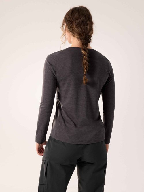 Arc'teryx Taema Crew Neck Long Sleeve Shirts for Women | Quick Dry Long Sleeve Workout Shirts - Hiking Running Fitness Tops | Black Heather, Medium