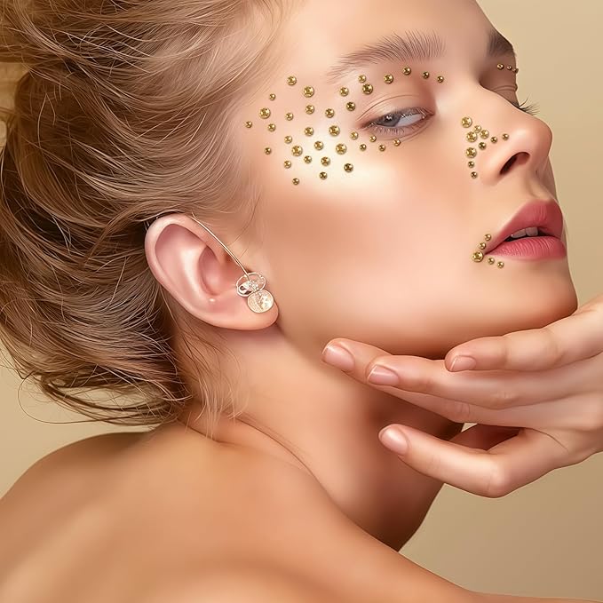 Self Adhesive Face Gems and Pearls for Makeup, Festival Jewels, Hair Gems, Rhinestone Stickers for Face, Eye, Makeup, Nail, Body, Crafts 3/4/5/6 mm 975Pcs (25.gem_Gold)