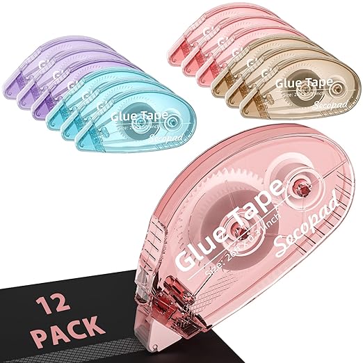 Secopad 12 Pack Scrapbook Tape, Double Sided Tape Roller for Crafts, Adhesive Glue Runner for Scrapbooking Journal Supplie...