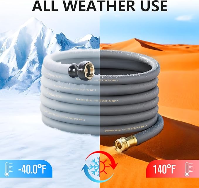 Garden Hose 5/8" x 10ft Brass Rubber Heavy Duty Water Hose 600 PSI Burst Pressure, Durable Flexible Hose for Yard, Car Wash, Pets Gray