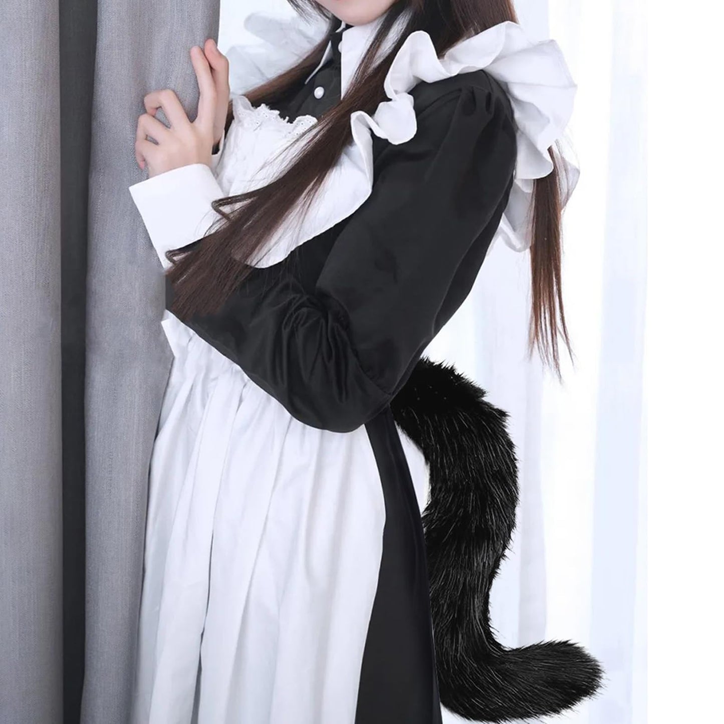 hbbhml Faux Fur Fox Mask Wolf Cat Fluffy Tail and Leather Necklace Set Halloween Party Cosplay Costume Accessory