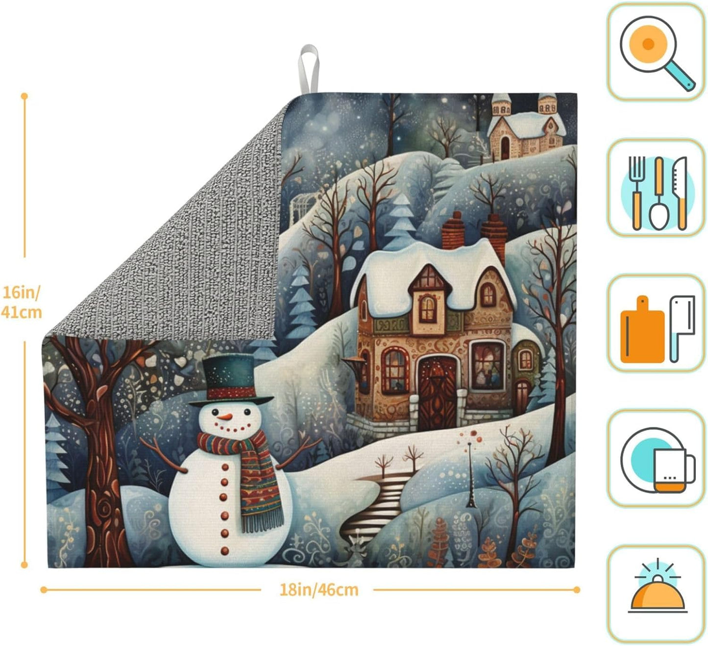 Dish Drying Mat Snowman Forest Winter House for Kitchen Counter Absorbent 16x18 Inch Microfiber Dishes Plate Glass Dry Draining Pad Reversible Washable