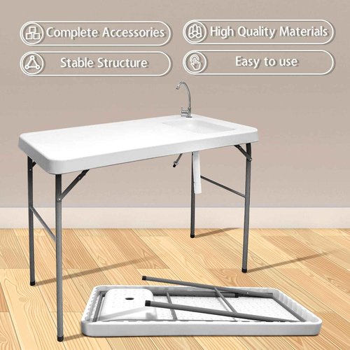 GUAGUA Portable Fish Cleaning Table with Sink Portable Outdoor Camping Sink Station for Picnic BBQ RV Beach Patio Picnic