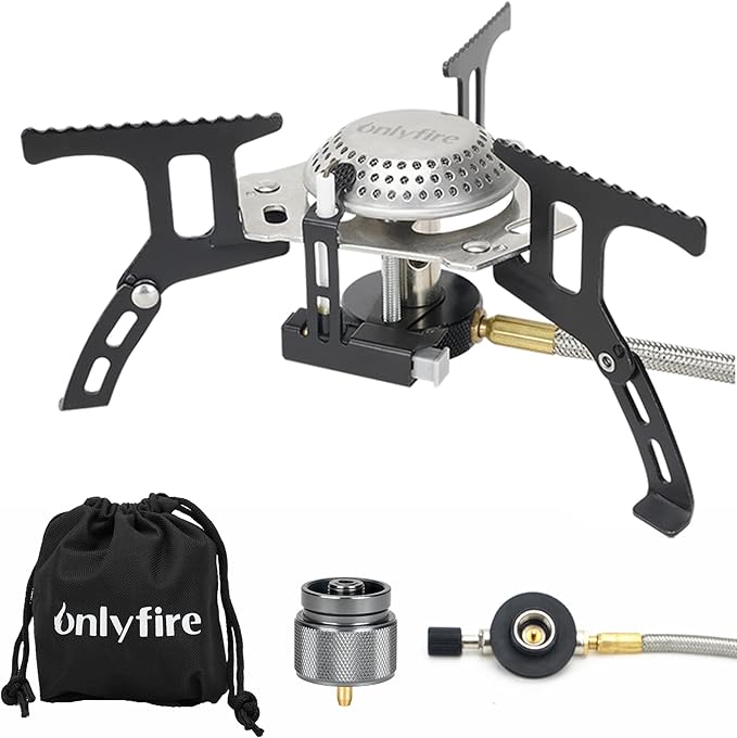 ONLYFIRE Portable Camping Gas Stove, Backpacking Camp Stove with Piezo Ignition, 1LB Propane Adapter, Mini Camp Stove with...
