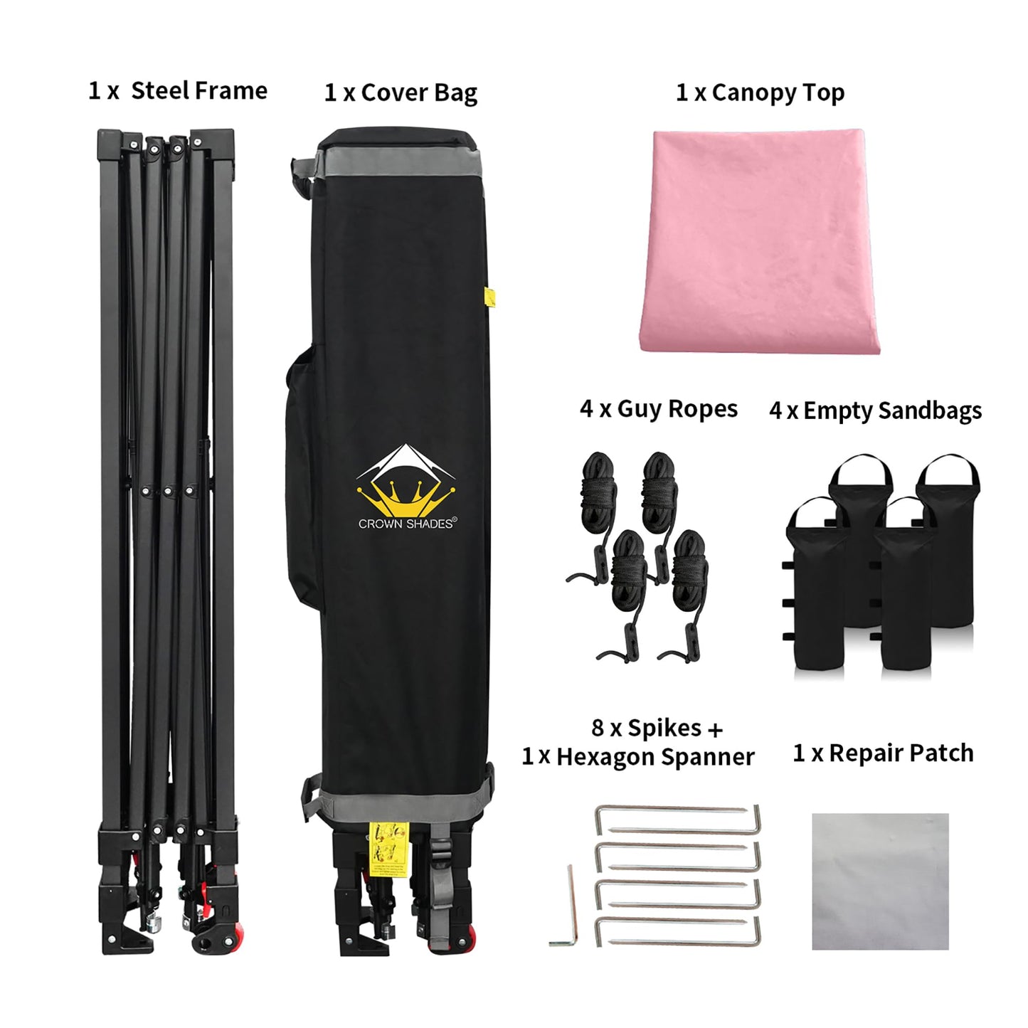 CROWN SHADES 10x10 Pop Up Canopy Tent - Patented Center Lock One Push Instant Outdoor Canopy Beach Tent with STO-N-Go Bag 8 Stakes & 4 Sand Bags，Pink