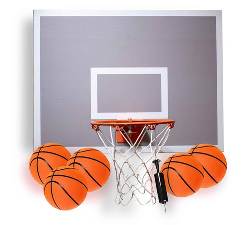 CALIKIWIPROS Mini Basketball Hoop Set Pro League Decorative Solid Wood Wall Mount, Includes 9’ Hoop & 5 mini basketballs, Classic Look with Colors Matching Some pro Teams.(GO)