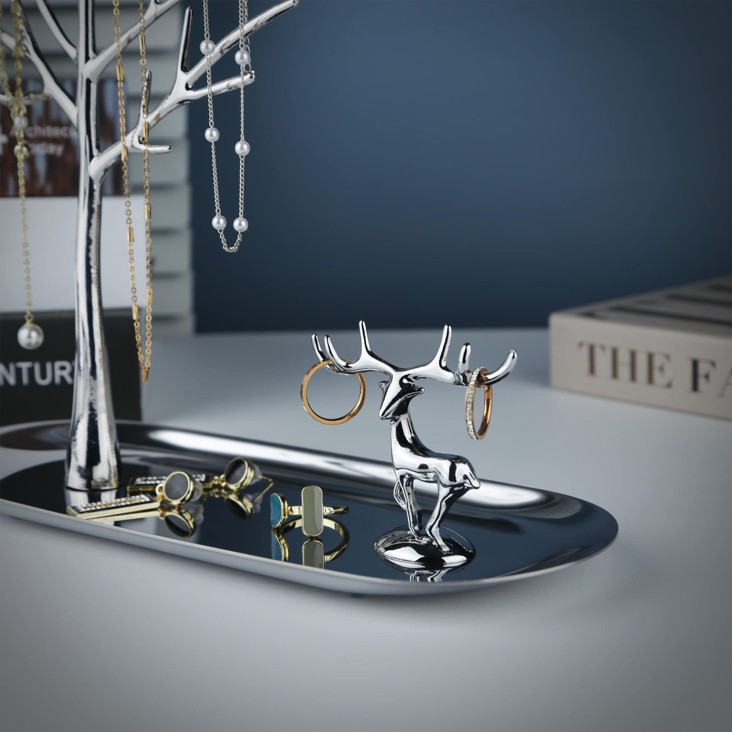 MORE&LESS Tree and Deer Jewelry Rack,for Ring Earrings Necklace Bracelet,Suitable for living rooms, bathrooms,offices,etc.