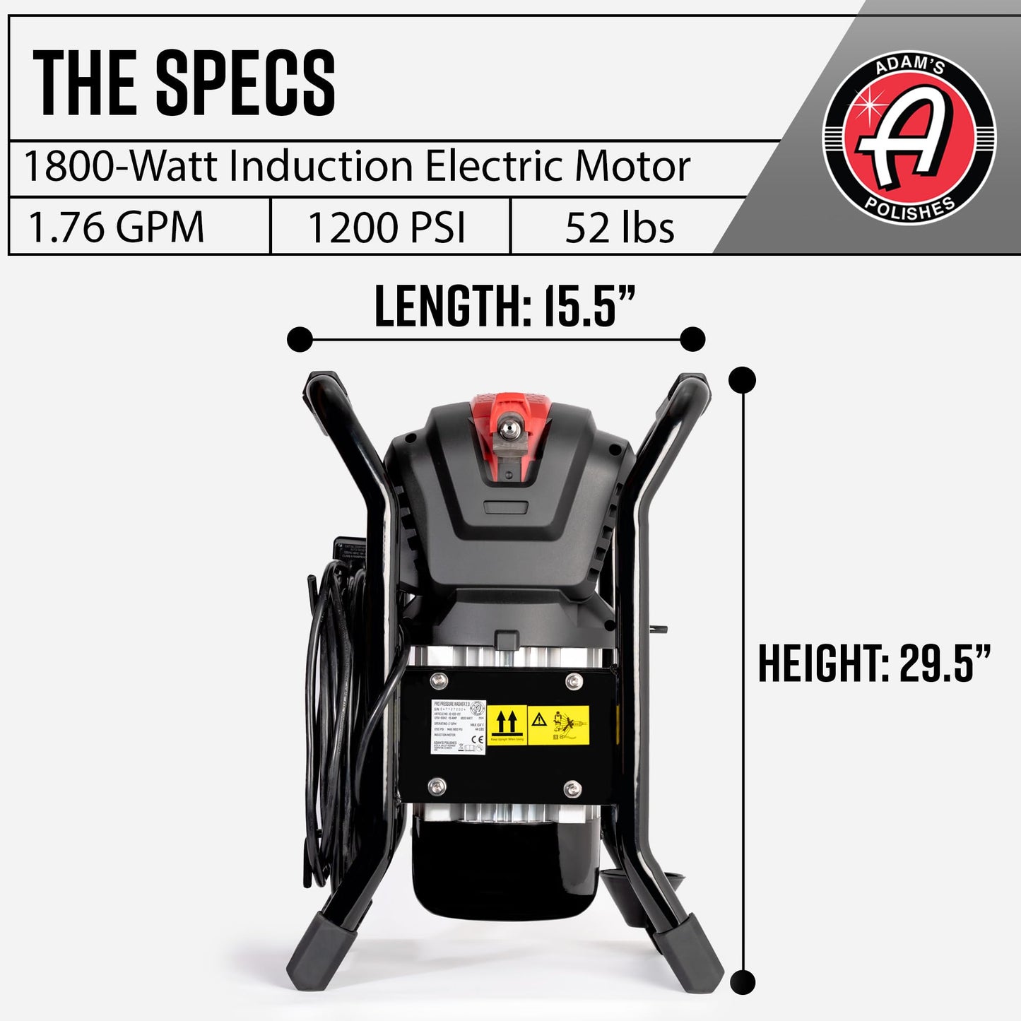 Adam's Pro Series Electric Pressure Washer 2.0 (Complete Kit) - Professional Powerful Detailing Car Washing Pressure Sprayer, Includes Snub Nose, Wall Mount & Pressure Washer Tips | 1200 PSI, 1.76 GPM