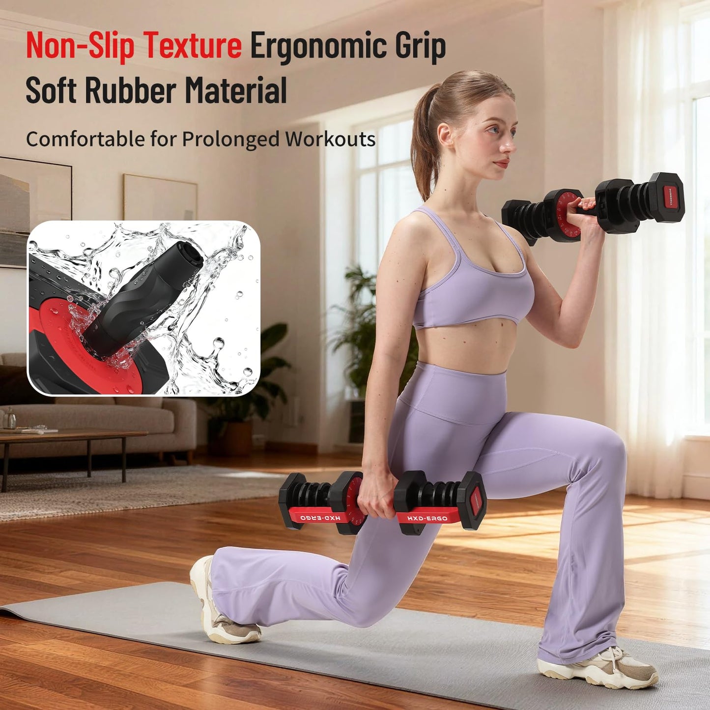 HXD-ERGO 15 IN 1 Adjustable Dumbbell Set/Single, 1-Second Quick Change Weights, 55/110 LBS Free Weights Adjustable Dumbbell with Anti-Slip Grip & Secure Lock, Space-Saving Home Gym Equipment for Men/Women Full Body Workout (Pair, 110LBS)