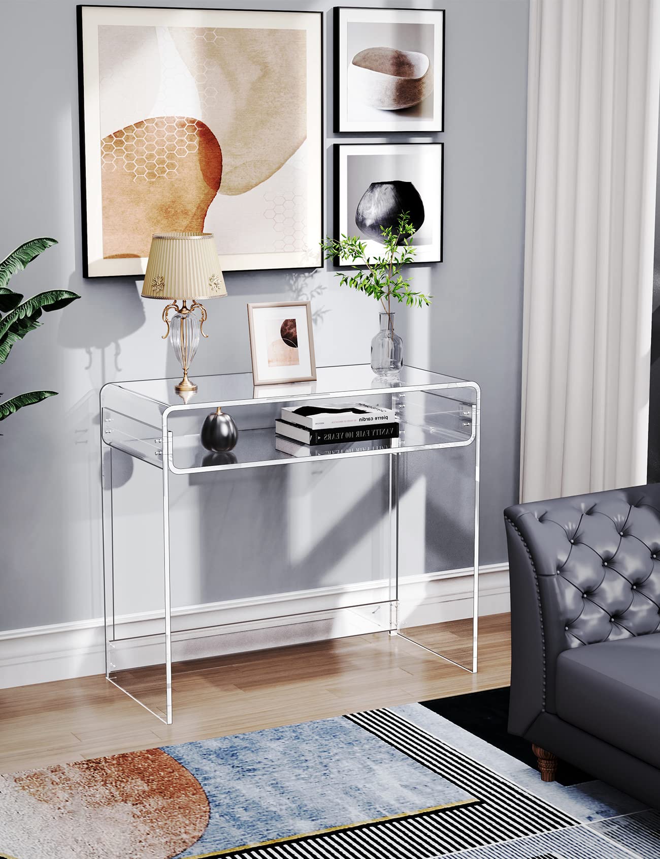 solaround Acrylic Desk Laptop Study Table Home Office Console Table Entrance Tables, 33.5'' x 15.7'' x 29.5'' (Clear)