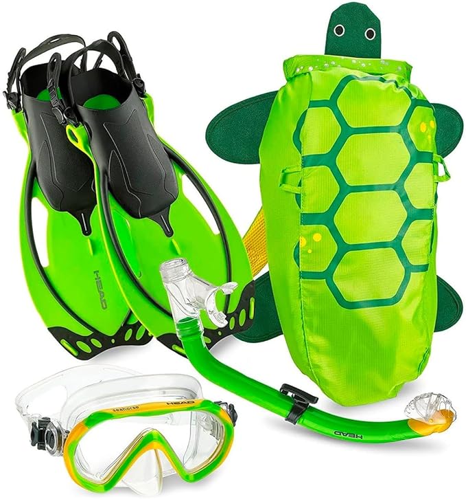 Mares Junior Sea Pals Dry Snorkeling Set - Seahorse Single-Lens Mask, Allegra Open-Heel Fins, Ergonomic Dry-Top Snorkel & ...