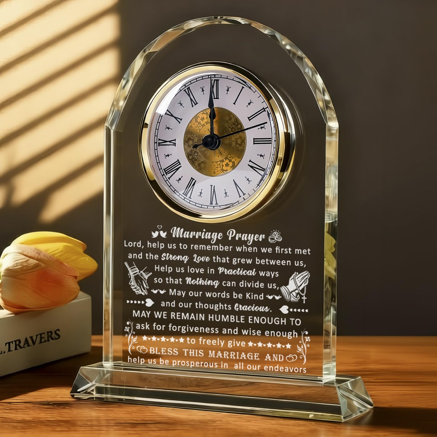 QIANRUNA Wedding Gifts for Couples 2025, Engagement Gifts for Couples, Newlyweds, Bridal Shower Gifts for Bride to Be, Anniversary Marriage Prayer Mr and Mr Glass Clock Gifts
