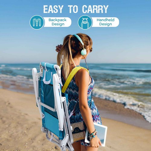 Old Bahama Bay Backpack Beach Chair, Aluminum Lightweight Reclining 5-Position Lounge Chair for Adults Heavy Duty Support 400 LBS Portable Folding with Cooler Bag Camping Chair for Sand Outdoor