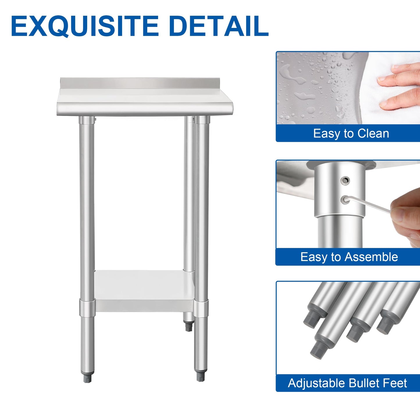 HARDURA Stainless Steel Commercial Work Table Prep Work Metal Table 14×24 Inches with Undershelf and 2" Backsplash Heavy Duty NSF 430 for Kitchen Food Prep