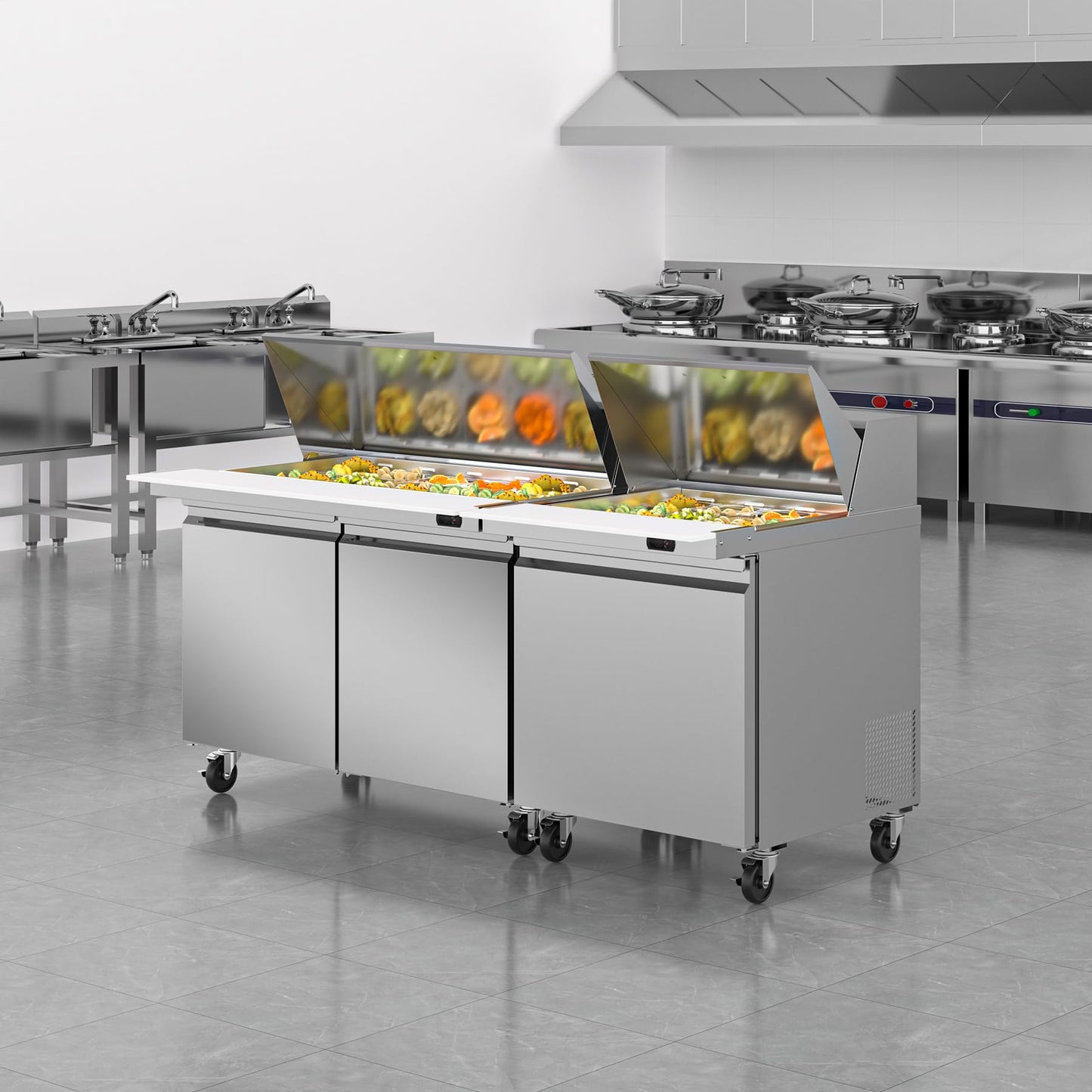 Rockitch 48" W Commercial Refrigerator Sandwich Salad Prep Table, 13.8 Cu.ft 2 Door Commercial Stainless Steel Mega Top Food Prep Fridge with 18 Pans, Salad Prep Station for Restaurant, Bar, Shop