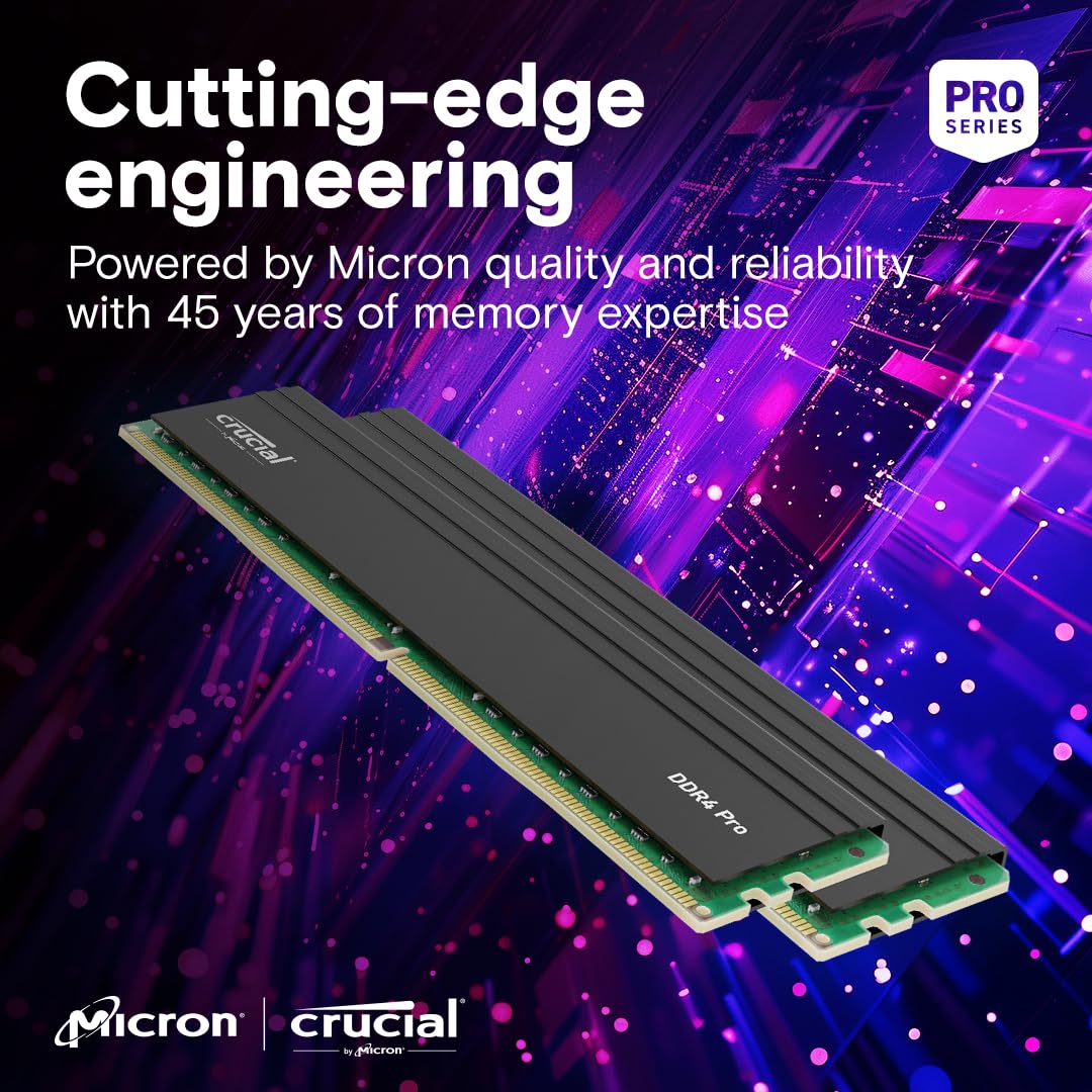 Crucial Pro 64Gb Ddr4 Ram Kit (2X32Gb), 3200Mhz (Or 3000Mhz Or 2666Mhz) Desktop Memory, Compatible With Intel And Amd Ryzen - Cp