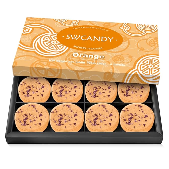 Shower Steamers Aromatherapy Birthday Gifts for Women Travel Essentials, 8 Pcs Orange, Bath Bombs Shower Bombs with Natural Essential Oils, Relaxation Home SPA