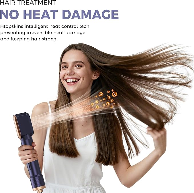 6 in 1 Air Styler Magic Hair Dryer Brush, Negative Ionic Blow Dryer Brush & 3 Heat Settings, Detachable Auto Curling & Straightening Volumizing, Frizz-Free Styling, Salon to Home Use (Blue)