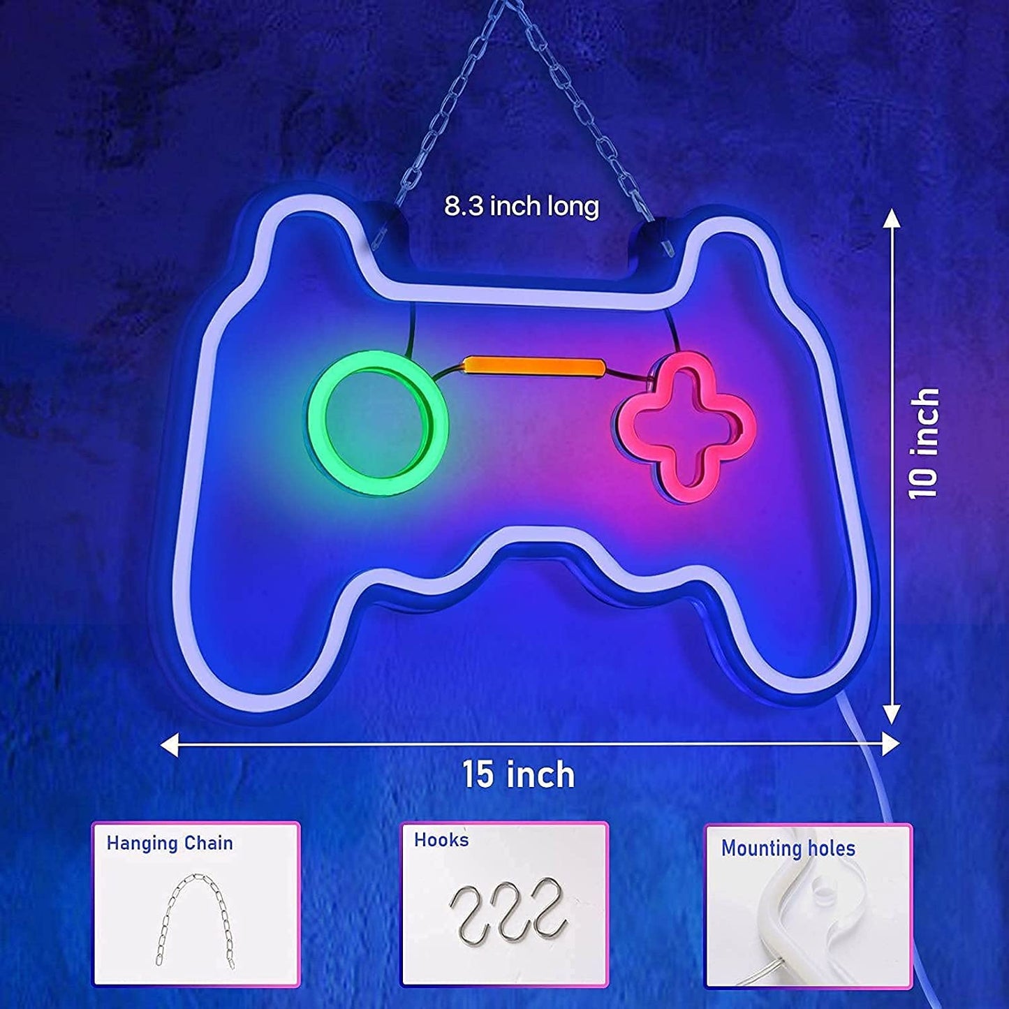 SOLIDEE Led Dimmable Neon Signs Wall Decorations For Living Room|Bedroom Gamepad Controller Shape Lights Game Room Decor Accessories Cool Teen Boys|Girls|Kids Gamer Gifts