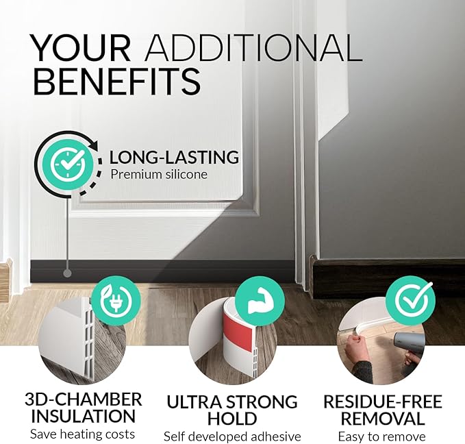 Vellure® Door Draft Stopper for Bottom of Door - Premium Door Sweep for Bottom of Door/Weather Stripping Door Seal (Save Energy – installs Quickly and Easily) Door Strip (1, Black)