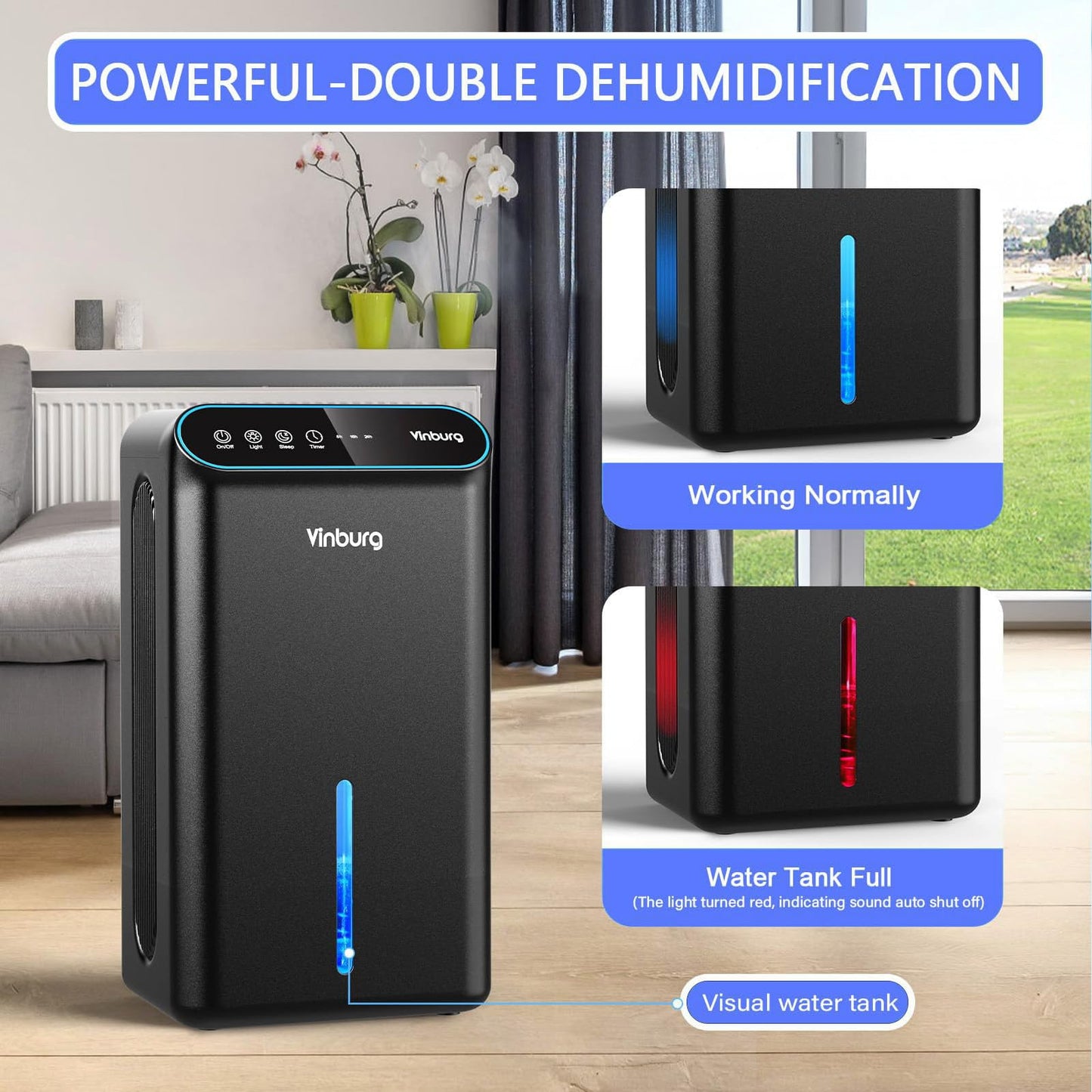 Dehumidifier for Home 1000 sq.ft - Small Quiet Dehumidifier with Auto Shut Off, Aromatherapy, 3 Gear Timer, Sleep Mode, 7-Color LED Light, Drain Hose for Bedroom, Bathroom, Basement, RV(Matte Black)