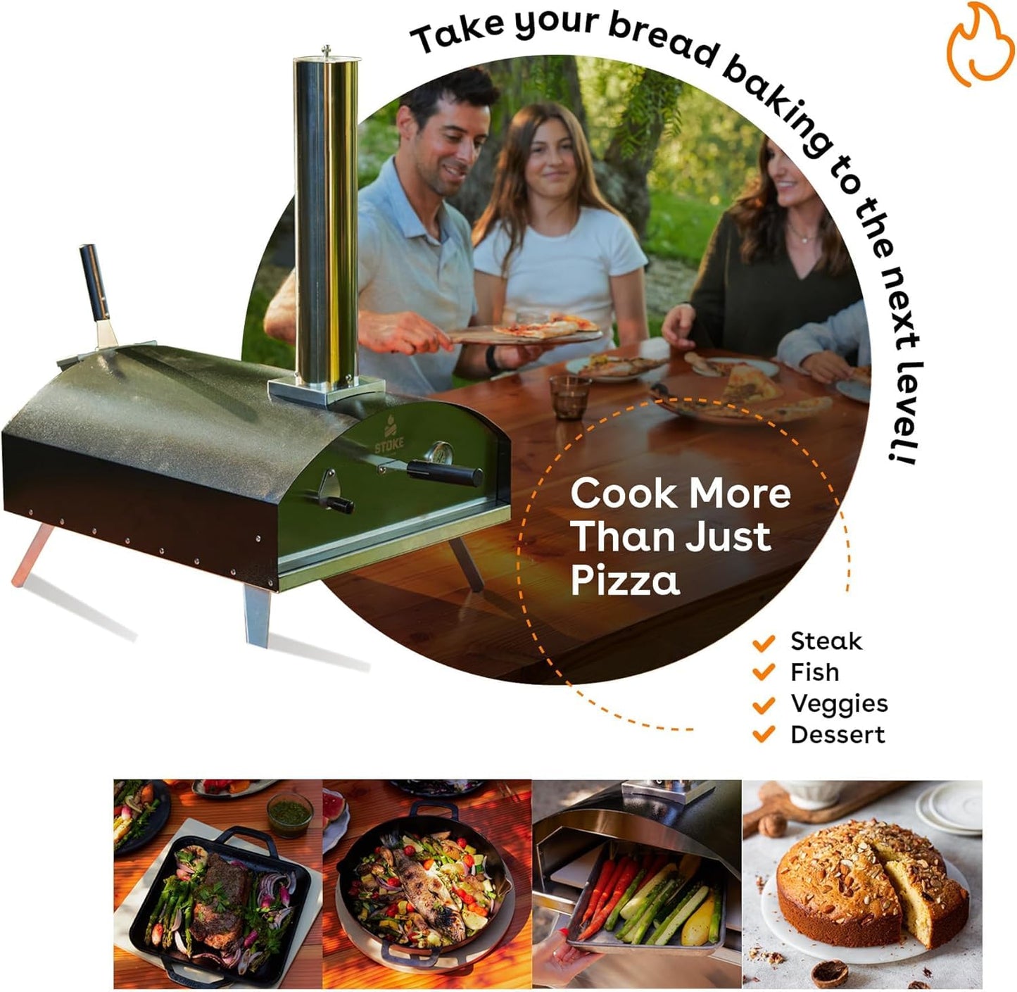 Stoke Wood Fired Outdoor Pizza Oven - Portable Stainless Steel Pizza Grill, Wood Pellet Outdoor Cooking Pizza Maker, Backyard Pizza Ovens For Authentic Stone Baked Pizzas - Black 13"inches