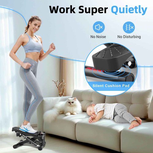 Steppers for Exercise at Home, Mini Stepper with Resistance Bands Full Body Workout Adjustable Heigh Stair Stepper for Home Twist Stepper with 350lbs Loadingt Capacity (with Mat)