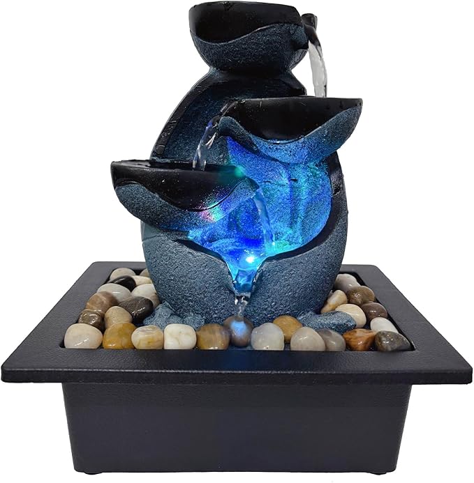Indoor Tabletop Water Fountain, Resin Zen Meditation Waterfall Fountain with ON/Off Switch, Indoor Waterfall Feature with ...
