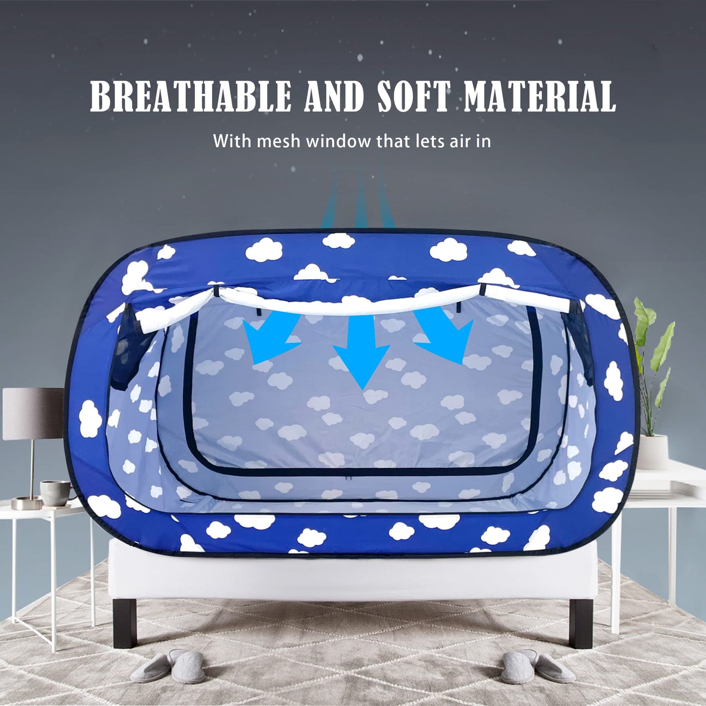 ANC POP Bed Tent Twin Bed Canopy Tents Portable Dream Tent for Kids and Adult Indoor Sleeping Tents with 2 Doors Breathable Private Space Tents, Cloud