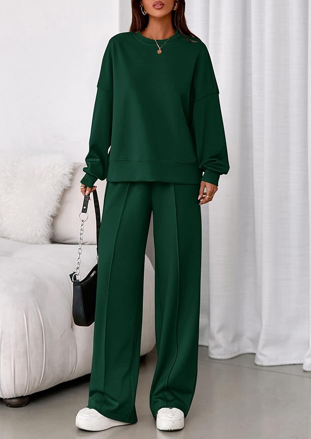 PRETTYGARDEN 2 Piece Sets For Women Fall Trendy Long Sleeve Sweatshirt Wide Leg Pants Loungewear Set Matching Sweatsuit