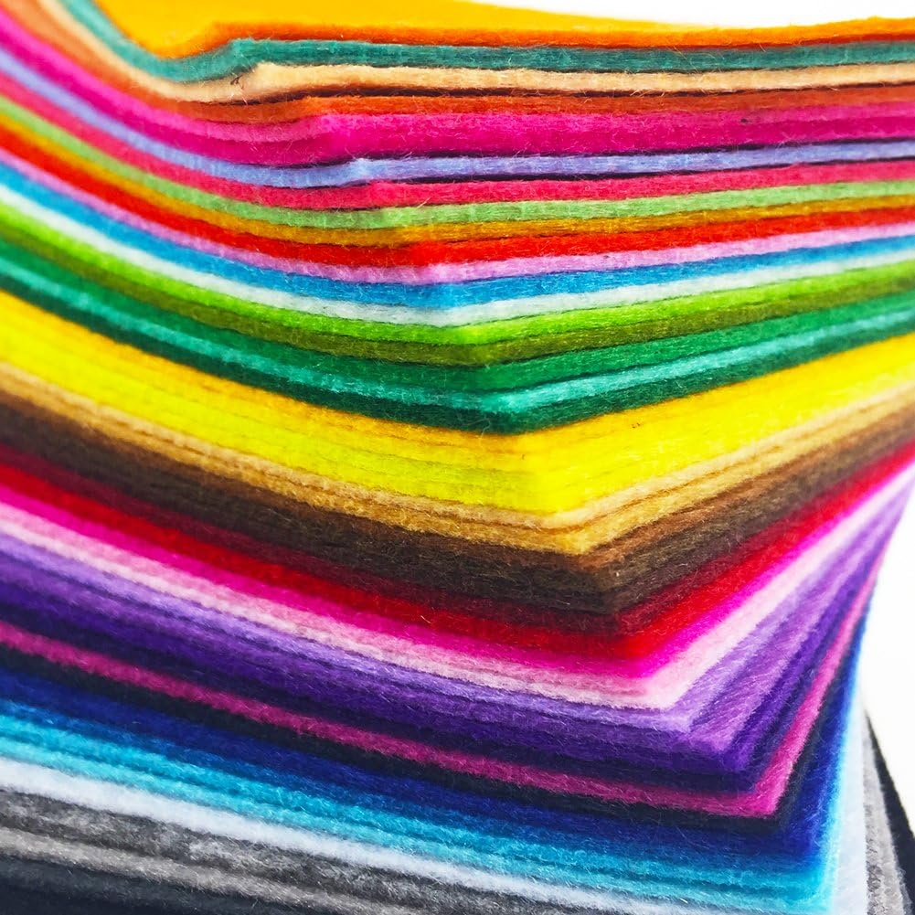 flic-flac 4 x 4 inches (10 x10cm) Assorted Color Felt Fabric Sheets Patchwork Sewing DIY Craft 1mm Thick with Sewing Kit for Choice (Felt only, 48pcs)