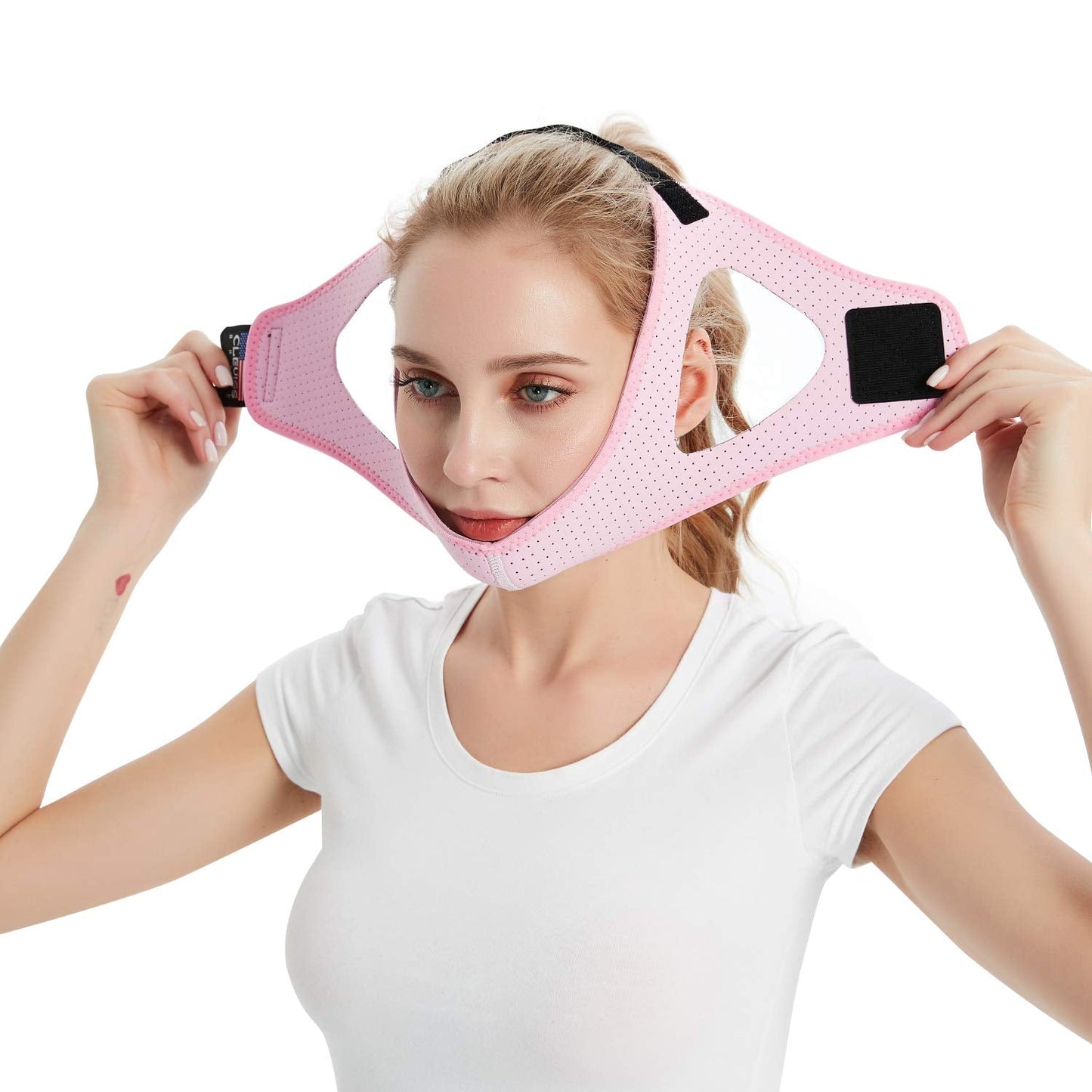 Adjustable Anti Snoring Chin Strap for CPAP Users - Breathable Snore Stopping Device Face Mask Bandage Keeping Mouth Closed - Chin Strap for Snoring for Men and Women (Pink)