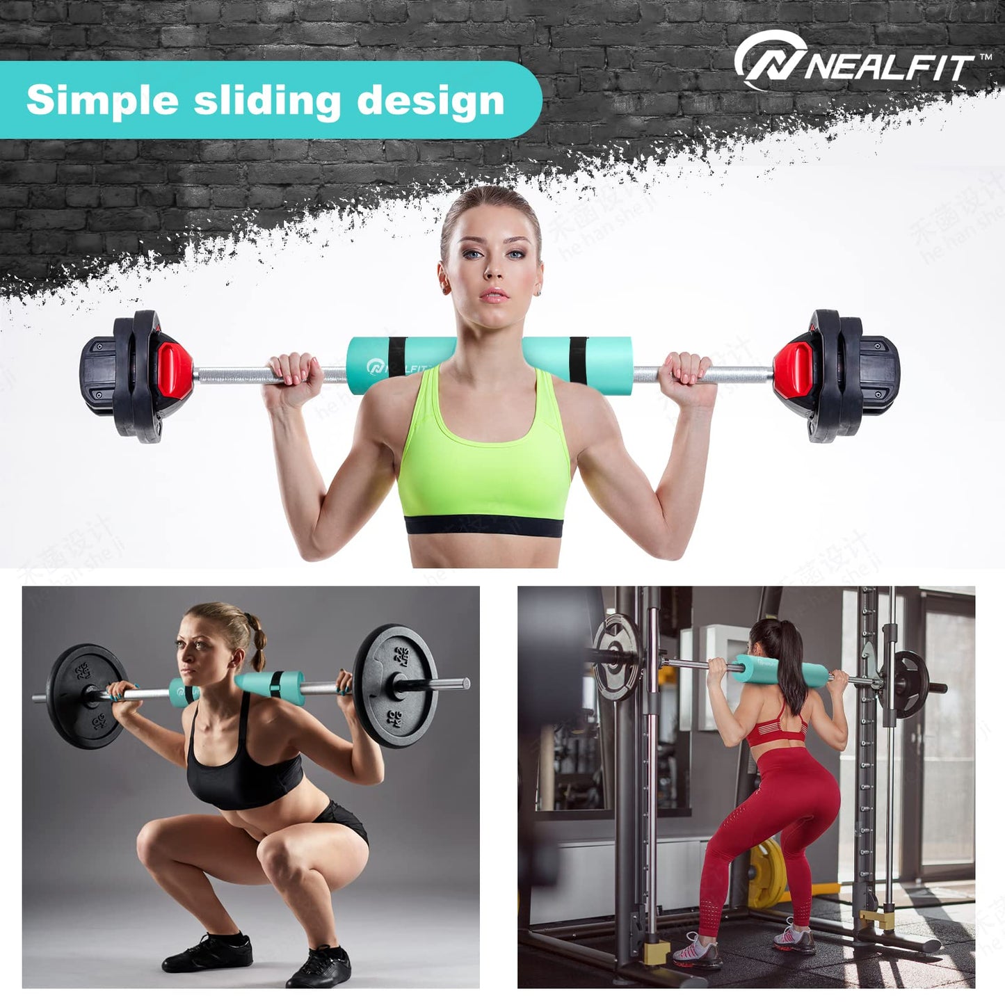 NEALFIT Barbell Pad Squat Pad for Squats—Squat Bar Pad—Great for Weightlifting,Lunges and Hip Thrusts—Foam Sponge Pad—Fit Standard and Olympic Bars Perfectly (Mint Green)