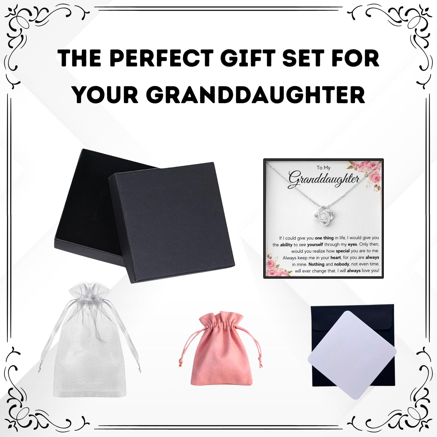 Granddaughter Necklace Gifts From Grandma Grandmother or Grandpa Grandfather To My Granddaughter Graduation Birthday Pendant Jewelry with Message Card and Gift Box (Standard Box, My Eyes Knot)