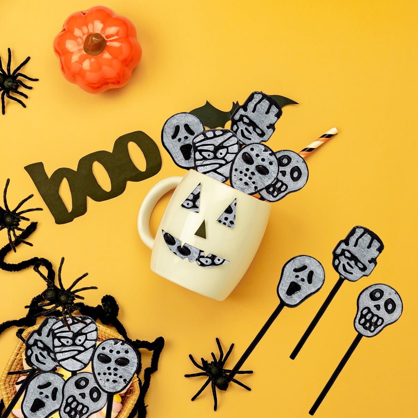 Fruidles Halloween Skulls, Mummies, and Ghosts Tattoo Lollipop Suckers Candy, Great for Halloween Goody Bag Fillers, Individually Wrapped (Half-Pound - Approx. 25 Suckers)