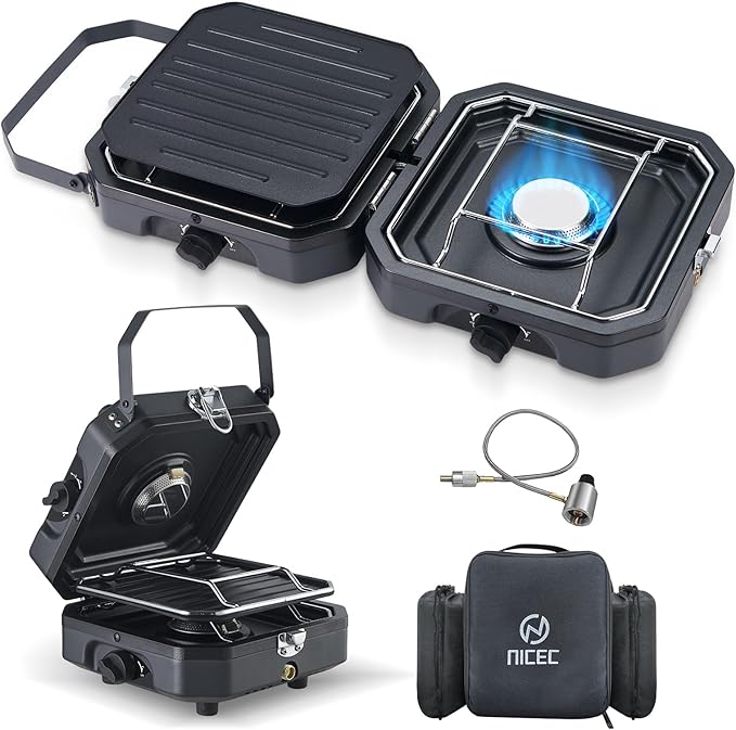 Nice C Camping Stove, Portable Camping Stove Propane, 2 Burner Propane Stove with Grill, Camp Stove, 16,000 BTU Camp Stove...