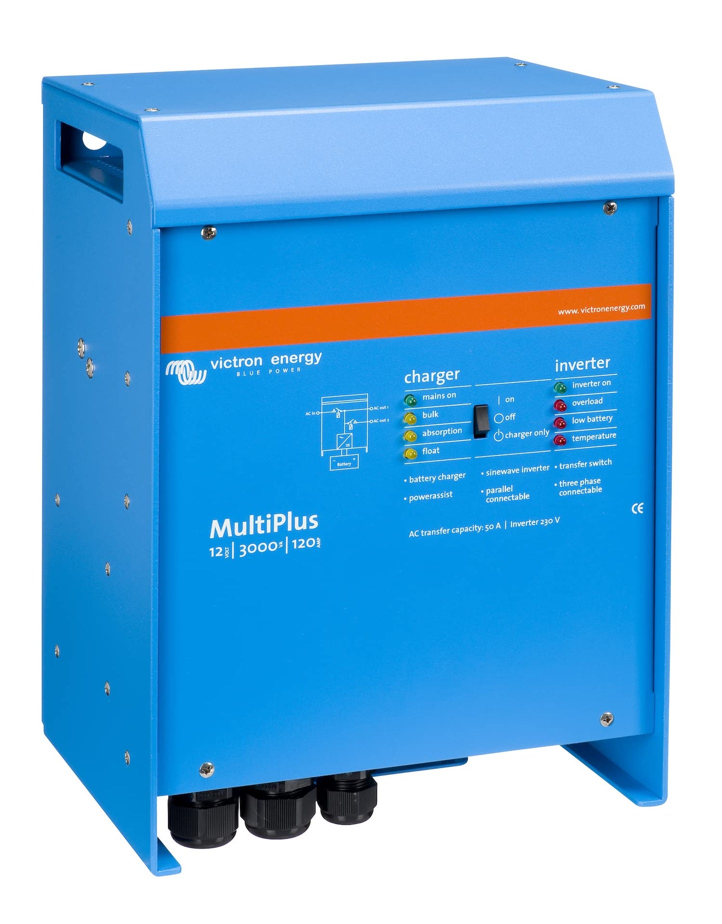 Victron Energy Multiplus 230V 3000Va 12-Volt Pure Sine Wave Inverter 120 Amp Battery Charger, 50 Amp Transfer Switch