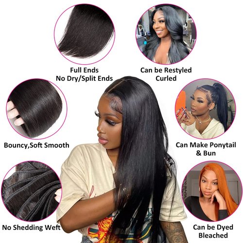 Subella Brazilian Straight Hair 3 Bundles Grade 10A Virgin Brazilian Straight Human Hair Bundles Weave Natural Black Color (16 18 18inch)