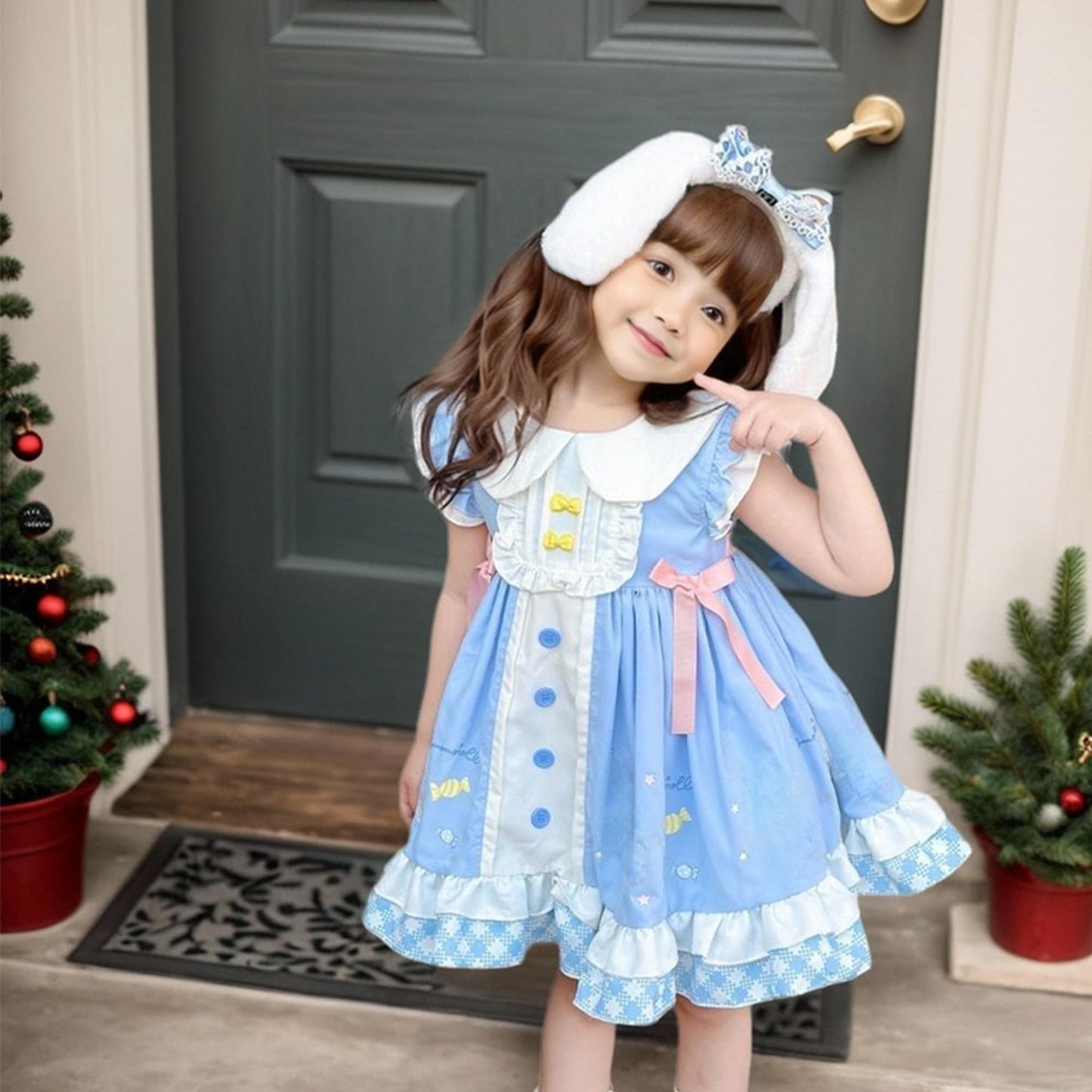 noxozoqm Girls Lolita Blue Dress Costume Princess Birthday Party Play Wear Halloween Cosplay Outfits 110