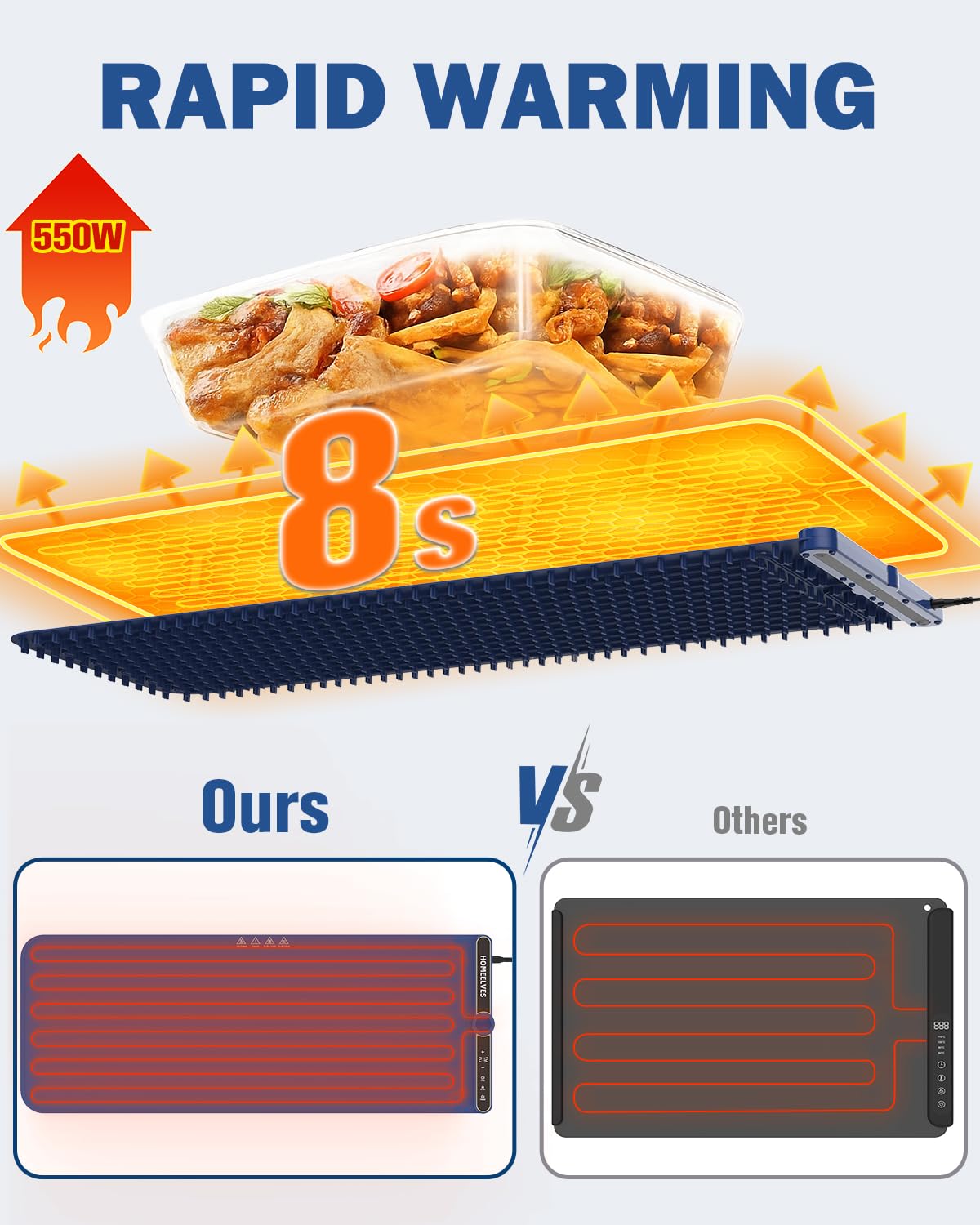 Warming Mat for Food Extra Large 39.4”X15”, 8S Rapid Heating Electric Warming Tray with 9 Temp Setting and 6H Timer, Food Warming Pad, Portable Food Warmers for Parties Buffet, Blue