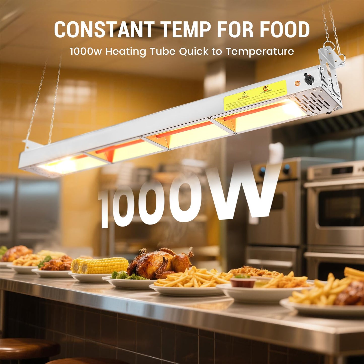 Hiteemer 42-Inch Food Heat Lamp - 1000W Commercial Food Warmer Lamp Overhead Stainless Steel Catering Heat Lamps Electric Strip Heater for Restaurant Buffet Parties Kitchen, Silver 115V