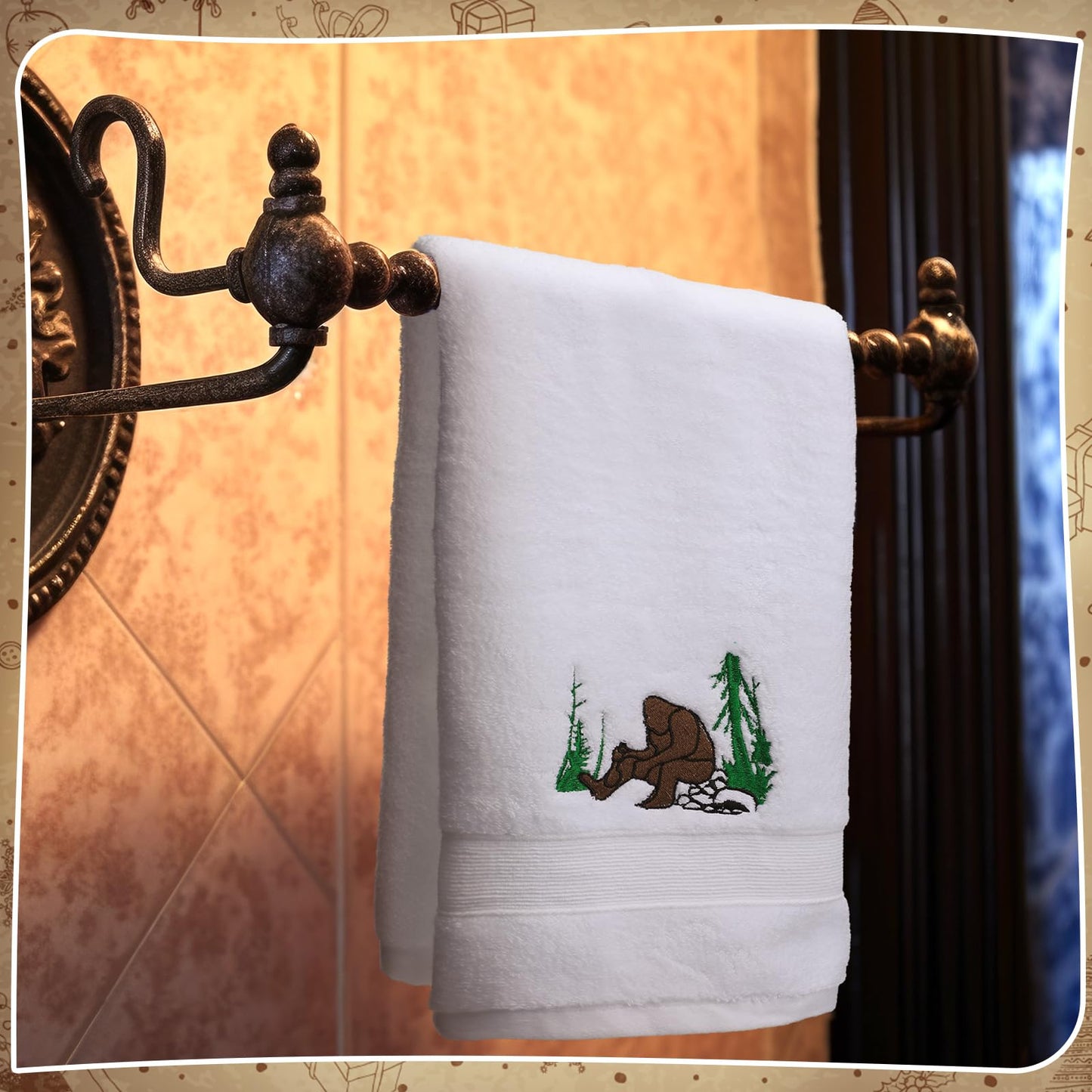 FuWeave 3 Pcs Bigfoot Hand Towels Funny Big Foot Sasquatch Gifts Forest Mountain Embroidered Decorative Bathroom Towels for Bathroom Kitchen Decor, 100% Cotton, 13.3 x 29.5''