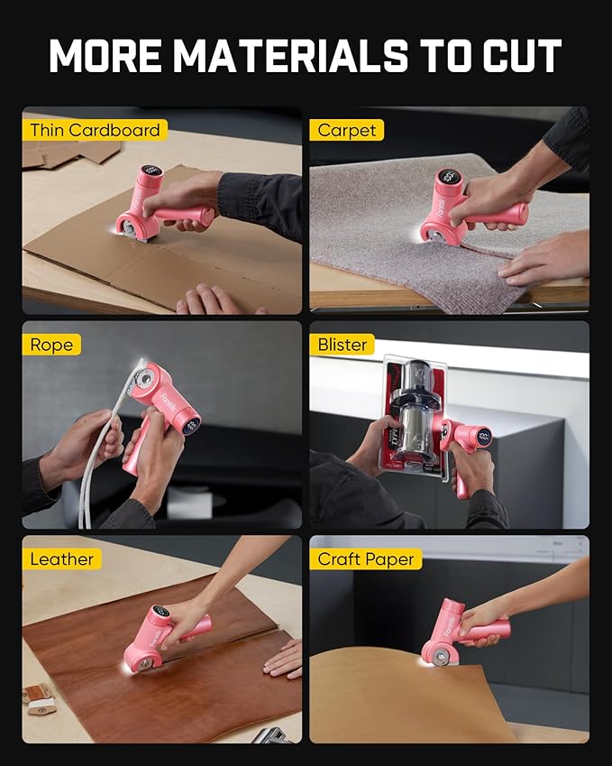 Fanttik C8 Nano Easyswap Cordless Electric Scissors with LED Display, Type-C Rechargeable Cardboard Cutter with 2 Blades, EasySwap Blade Change, LED Light, for Thin Cardboard Carpet Leather, Pink