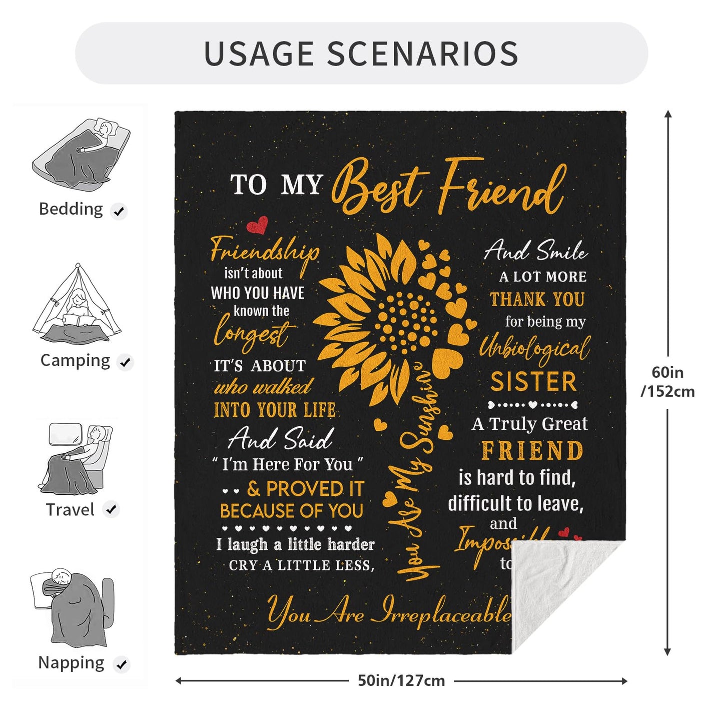 Mlkdcid Gifts for Best Friend, Friendship Gifts for Women, Best Friend Birthday Gifts Throw Blanket 60" x 50", Bestie Gifts for Woman, BFF Gifts, Soul Sister Gifts
